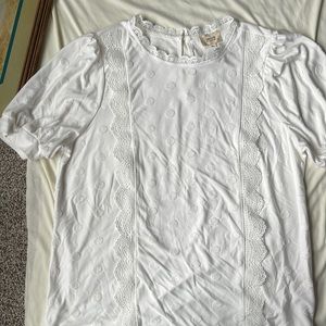 Perch white blouse with Polkadots details and ruffles on the sides .